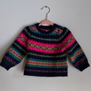 BABY GAP - Baby Fair Isle Sweater with Pink, Green and Blue Nordic-like Patterns
